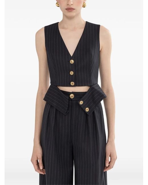 Nissa Black Single-Breasted Pinstripe Waistcoat