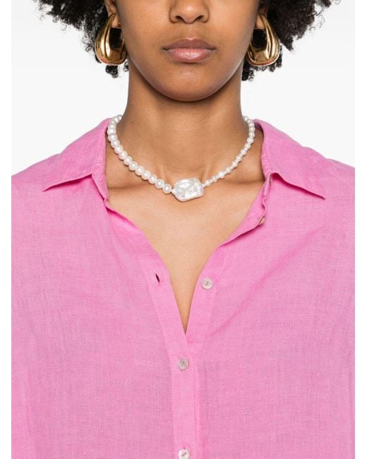 Chemise en lin à col pointu 120% Lino en coloris Pink