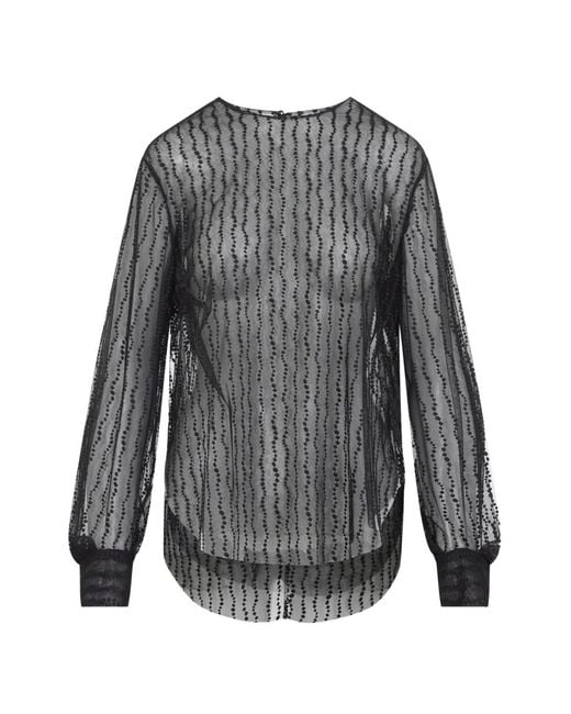 Alberta Ferretti Gray Embroidered Mesh Top