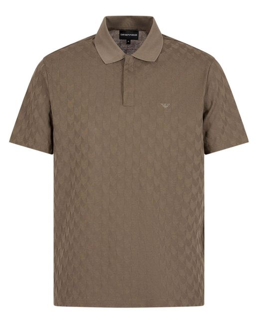 Emporio Armani Brown Patterned-jacquard Cotton Polo Shirt for men