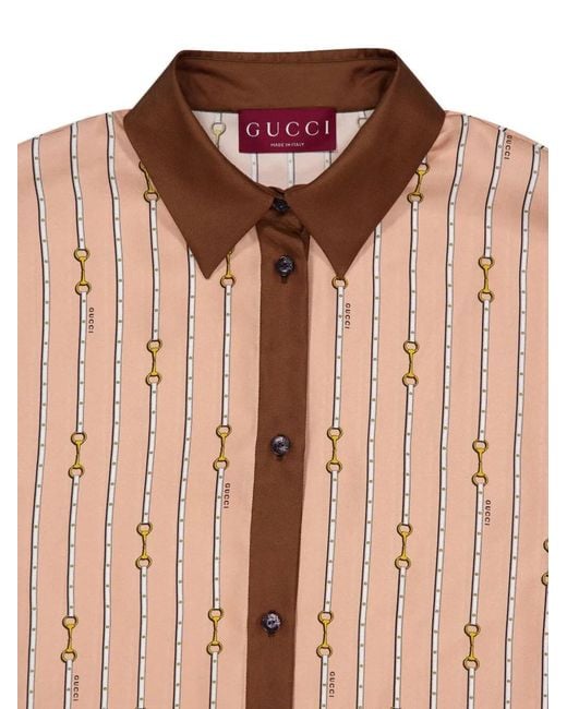 Gucci Pink Horsebit Stripe Silk Shirt