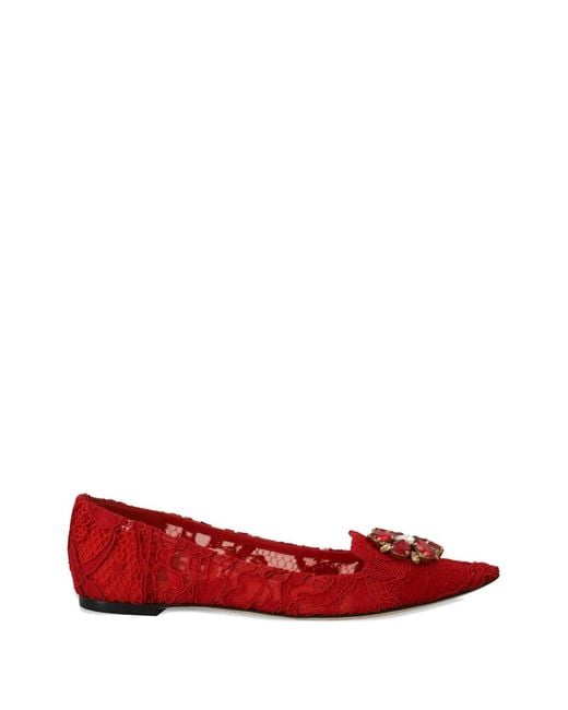 Dolce & Gabbana Red Taormina Lace-Embellished Ballet Flats