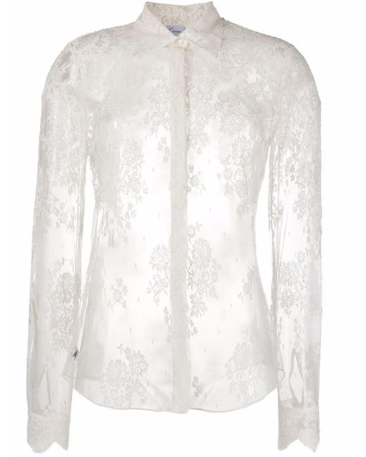 Carine Gilson White Lace-Appliqué Long-Sleeve Shirt