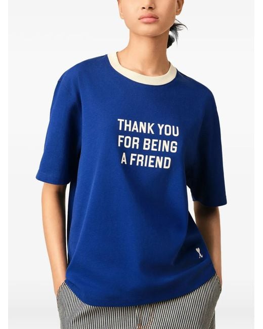 AMI Blue Cotton Thank You For Being A Friend T-Shirt