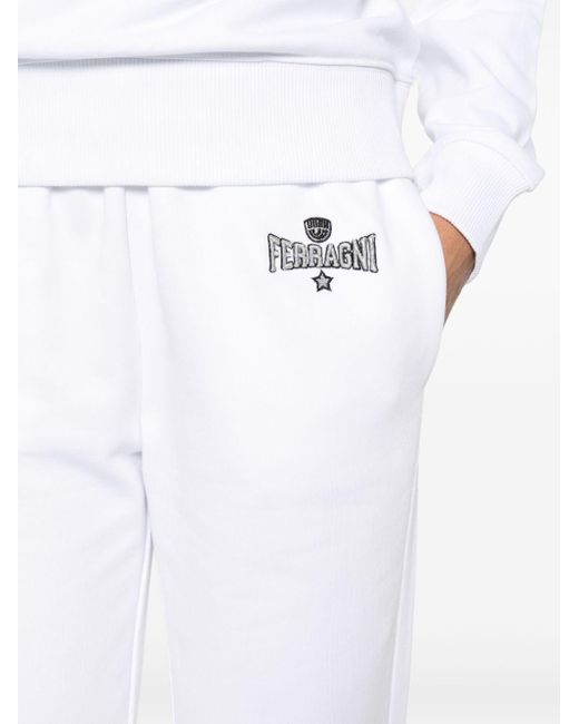 Chiara Ferragni White Logo-embroidered Cotton Track Pants
