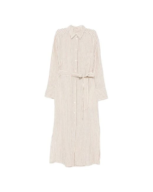 Marc O' Polo White Striped Belted Midi Dress
