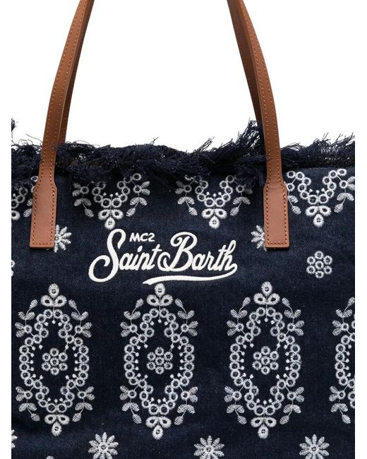 Mc2 Saint Barth Blue Embroidered-Logo Shoulder Bag