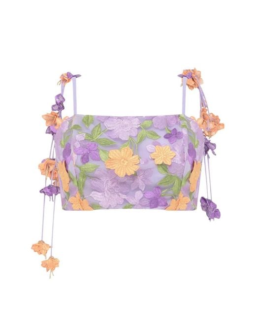 PATBO Pink Pina Floral-Embroidered Cropped Top