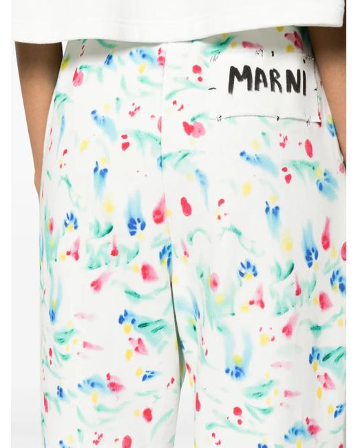 Marni Blue Floral-Print Cotton Track Pants