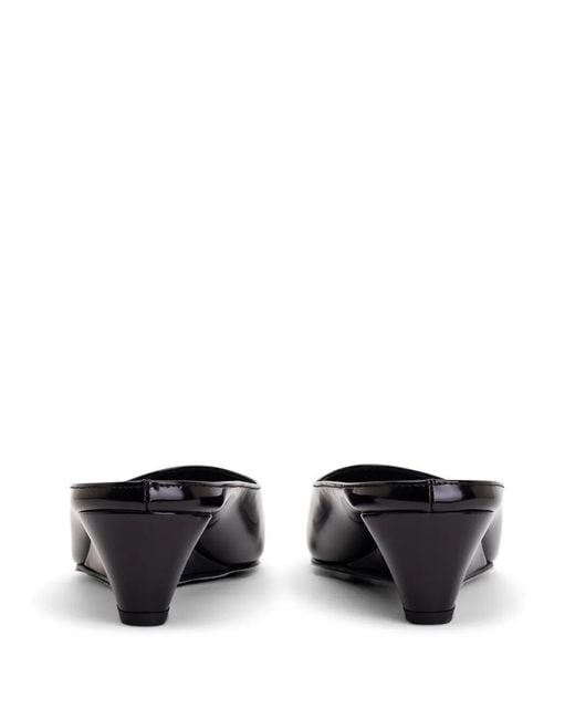 Amomento Black Pointed-Toe Wedge-Heel Mules