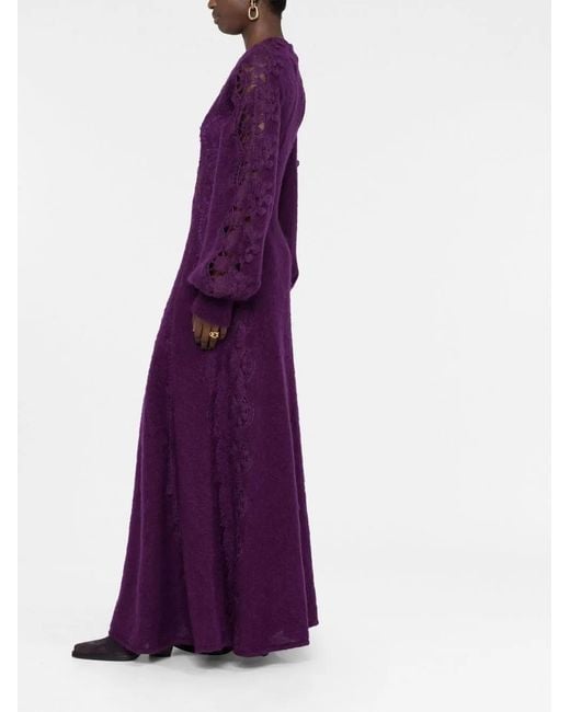 Alberta Ferretti Purple Long-Sleeve Knitted Dress