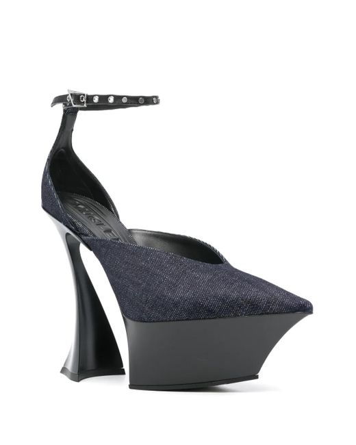 Mugler Blue 140Mm Denim Strappy Pumps