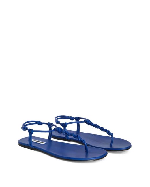 Jil Sander Blue Knotted-Strap Flat Sandals
