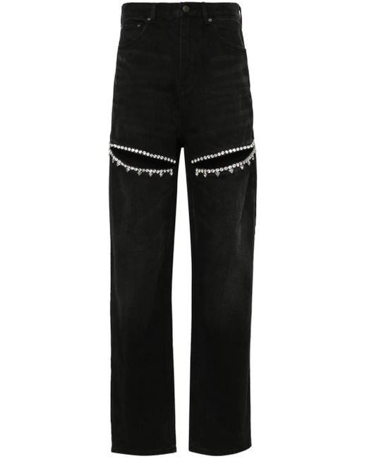 Area Black Crystal Slit Tapered Leg