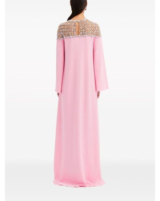 Oscar de la Renta Pink Crystal-embellished Kaftan Maxi Dress