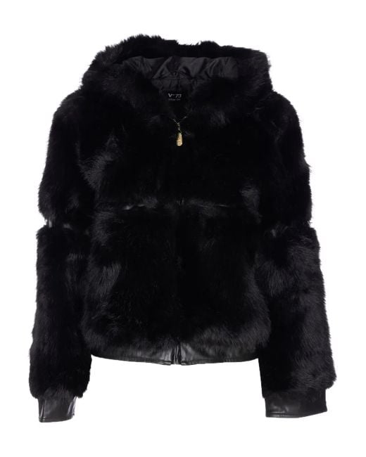 V73 Black Penny Hooded Faux-Fur Jacket