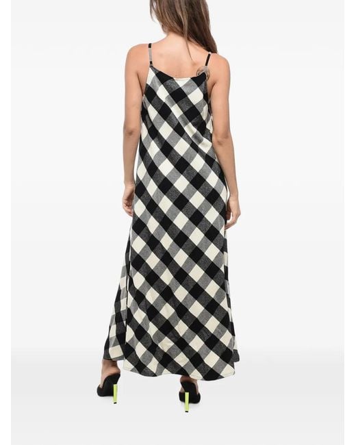 Woolrich White Checked Flared Maxi Dress