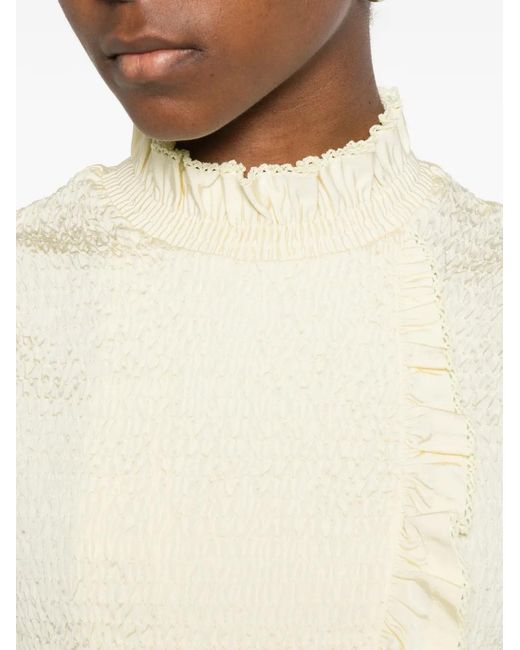 Sandro Natural Ruffled Smocked Top