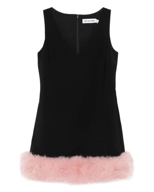 Vestido sin mangas con ribete de pelo Self-Portrait de color Black