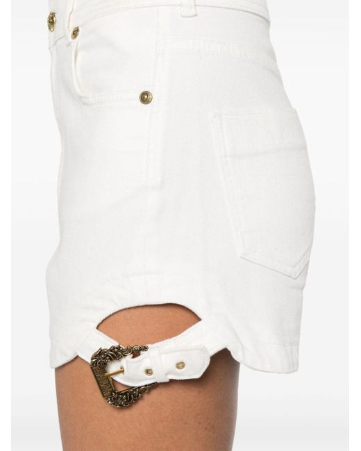 Versace White Baroque Buckle Denim Shorts