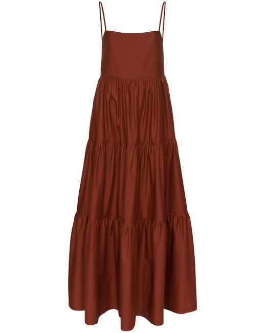 Matteau Brown Square Neck Tiered Maxi Dress