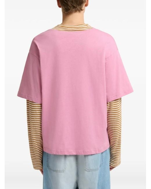 Marni Pink Striped Logo T-Shirt for men