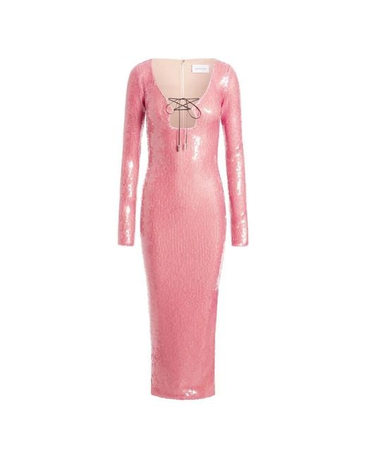 16Arlington Pink Solaria Sequin Lace-Up Midi Dress