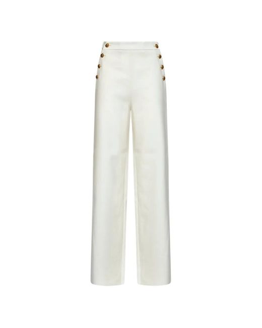 Max Mara White Button-Detail Wide-Leg Trousers