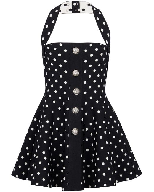 Balmain Black Polka-dot Halterneck Mini Dress