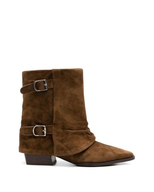 SERGIO MORETTI FIRENZE Brown Buckle-Strap Slouchy Ankle Boots