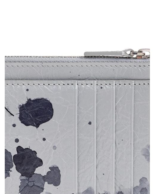 Balenciaga Gray Splatter Zipped Cardholder for men