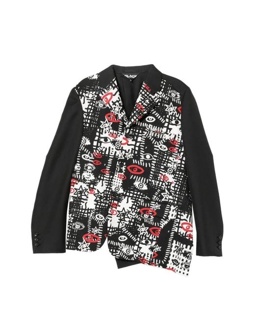 COMME DES GARÇON BLACK Black Asymmetric Graphic Print Blazer