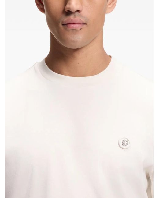 Boss White Double B Monogram-Patch T-Shirt for men