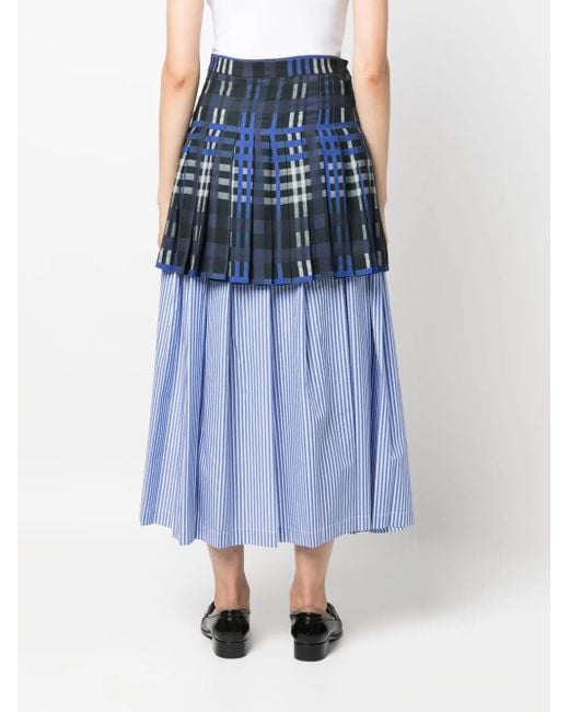 MSGM Blue Mix-Print Layered Asymmetric Midi Skirt