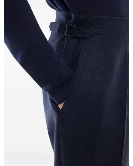 Fursac Blue Herringbone Pleated Tailored Trousers for men