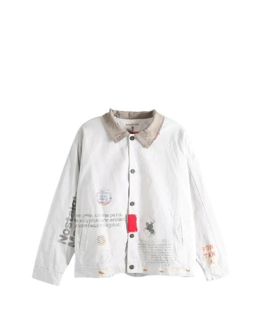 SAITOS White Graphic-Print Patch-Detail Cotton Jacket for men