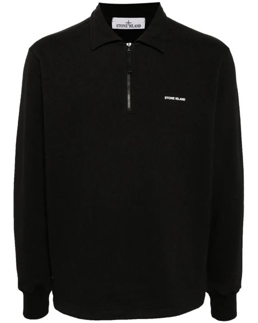 Stone Island Black Half-Zip Cotton Polo Shirt for men