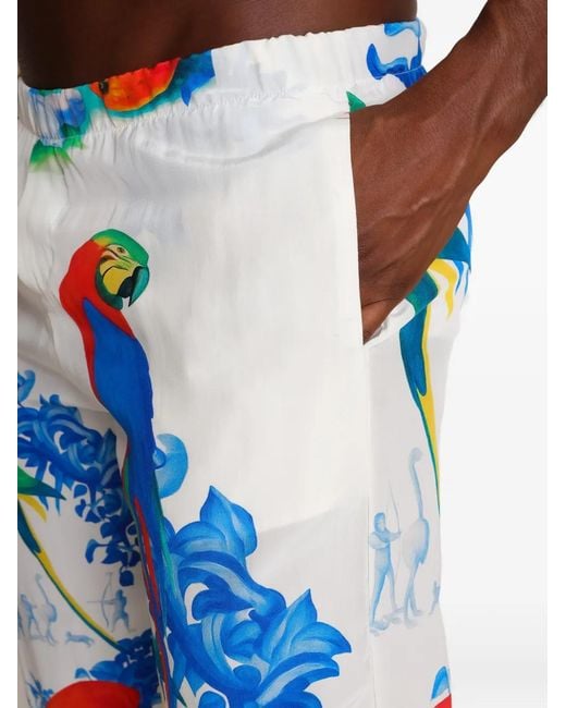 Amir Slama Blue Parrot-Print Trousers for men