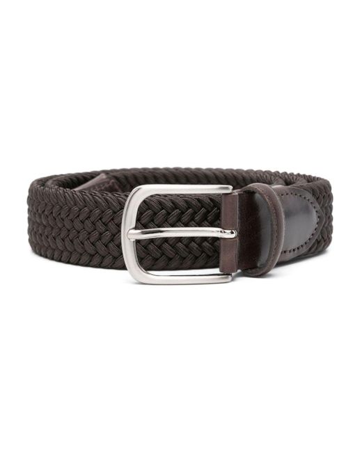 Eraldo Black Leather-trim Interwoven Belt for men