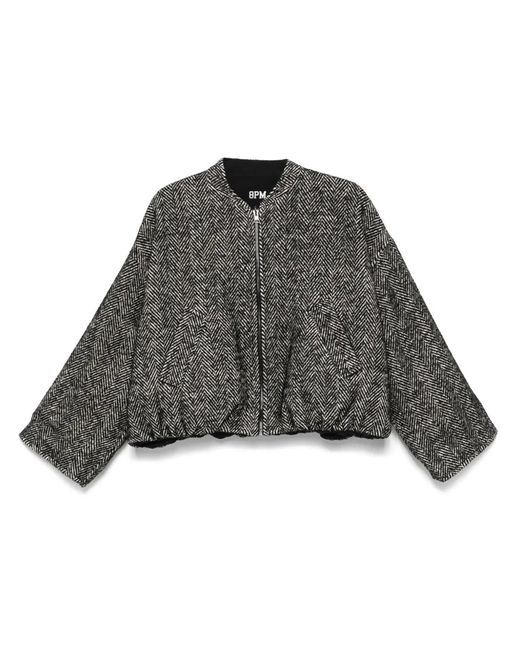 8pm Gray Reversible Herringbone Varsity Jacket