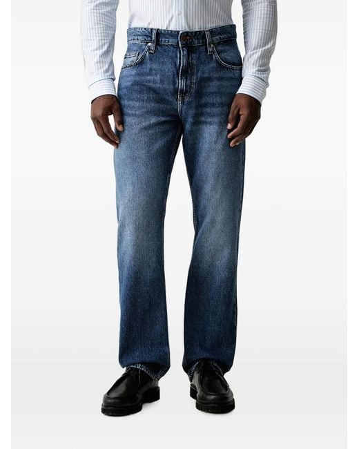 Guess Blue Logo-Patch Straight-Leg Jeans for men