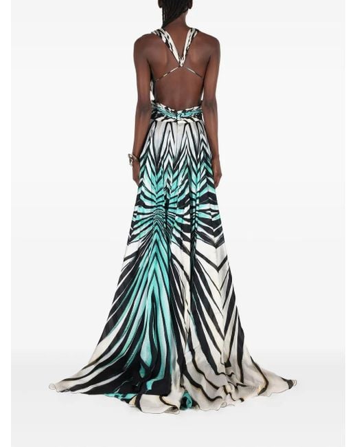 Roberto Cavalli Green Printed Maxi Dress