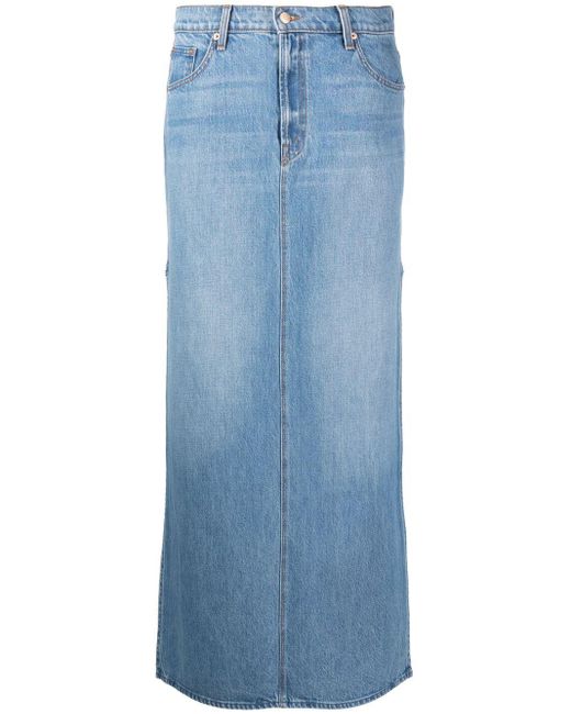 Mother Blue Straight-cut Side-slit Denim Skirt