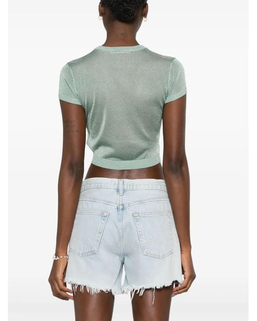 Chiara Ferragni Green Eyelike-Motif Metallic Cropped Jumper