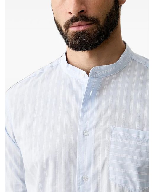Benetton White Striped Mandarin-Collar Shirt for men