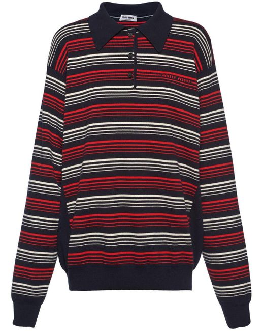 Miu Miu Red Striped Cotton Polo Shirt