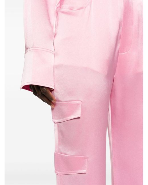 Nanushka Pink Cais Straight-leg Satin Cargo Trousers