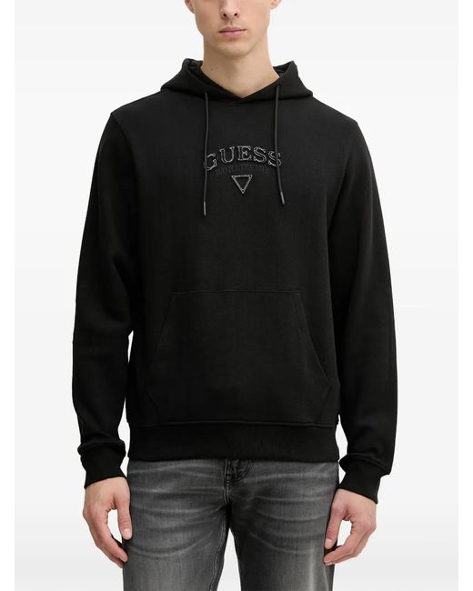 Guess Black Logo-Embroidered Hoodie for men