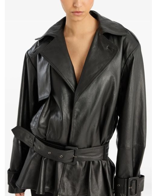 ROTATE BIRGER CHRISTENSEN Black Belted Ruffle Leather Jacket