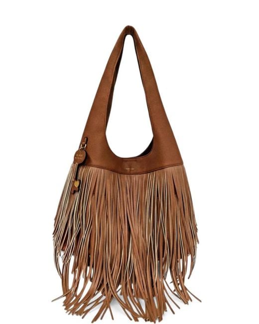 Le Pandorine Brown Fringe-Detail Shoulder Bag